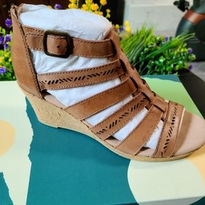 Earth Brown Strappy Wedge Sandals